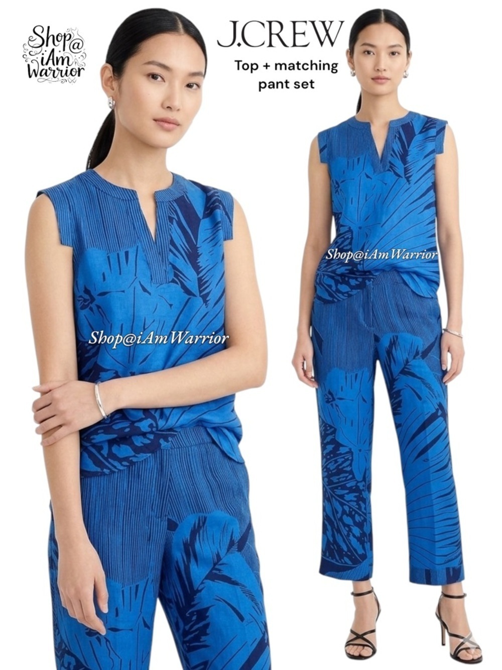 J.Crew NWT 2PC palm frond print silk top & matching linen pants *shop@iamwarrior